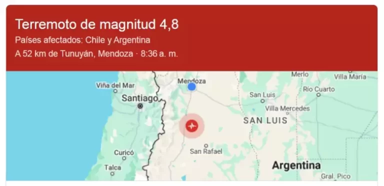 Temblor de 5 grados sacudió Mendoza este domingo por la mañana