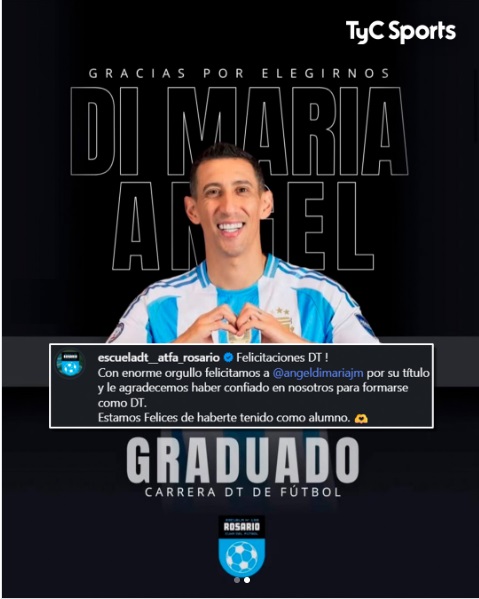 Di Maria se recibió de Director Técnico y suma un nuevo título